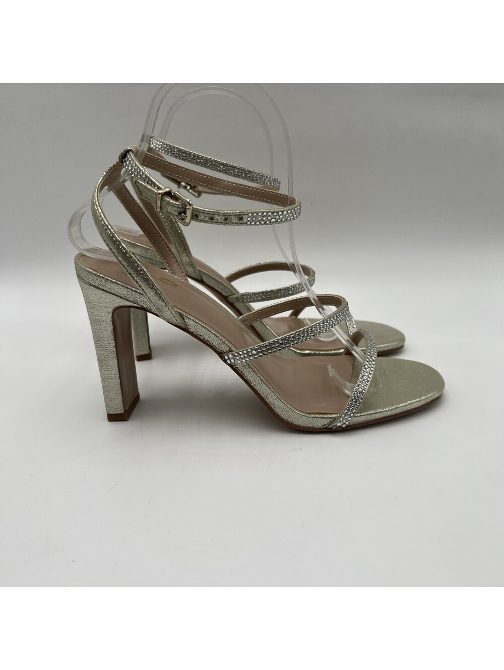 Mix No. 6 Aliciana Womens Gold Strappy Block Heel Ankle Strap Sandal Size 8.5 M